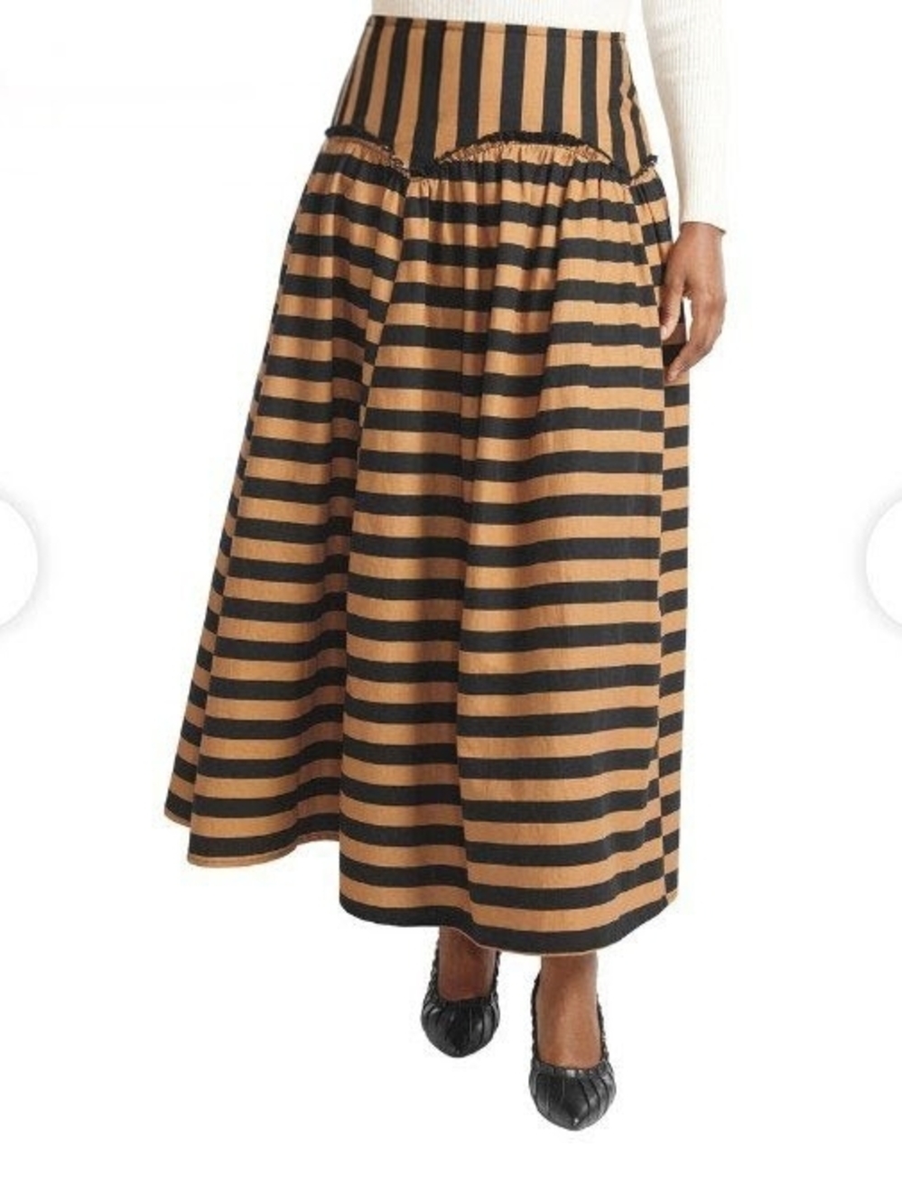 Striped Maxi Skirt in Black and Tan with High Waist